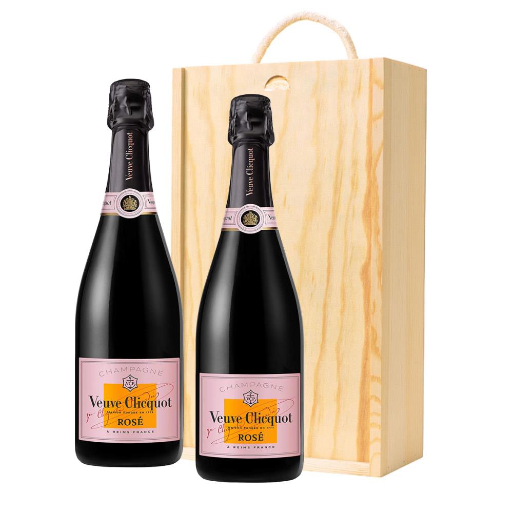 Veuve Clicquot Rose Champagne 75cl Twin Pine Wooden Gift Box (2x75cl)